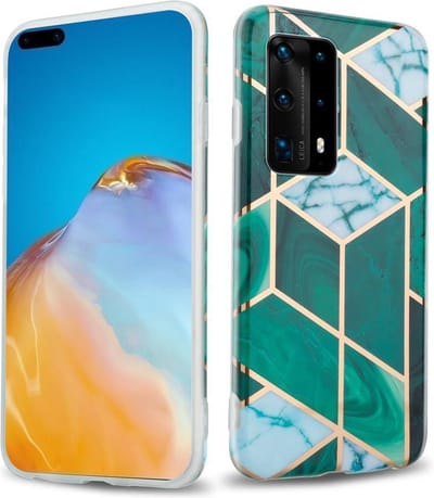 Cadorabo Hoesje geschikt voor Huawei P40 in Donkergroen Wit Goud Marmer No. 6 - Beschermhoes gemaakt van TPU siliconen Case Cover met mozaïek motief