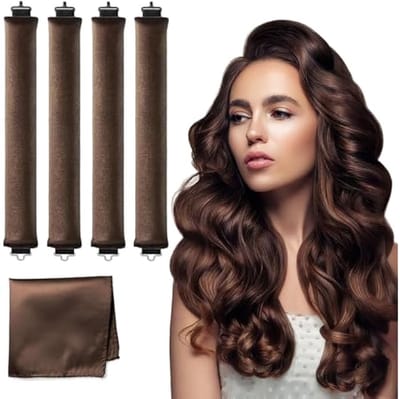 Met deze krultang met fluweelachtige textuur creëer je 's nachts krullen zonder hitte. Geschikt voor kort en lang haar en alle haartypes. - Set van 4 + 1 sjaaltje, bruin.