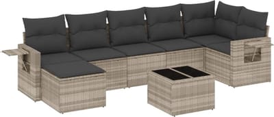 vidaXL 8-delige Loungeset met kussens poly rattan lichtgrijs