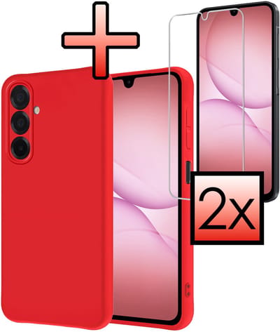 Hoesje - Met 2x Screenprotector - Geschikt voor Samsung Galaxy A17 - Sterk & Shockproof - Back Cover - Siliconen Case - Telefoon Hoes - Rood