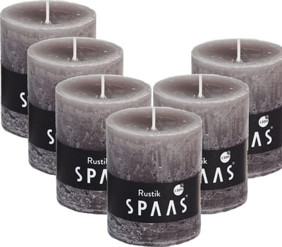 Spaas Rustieke Stompkaarsen 70/80 mm - Taupe - circa 30u - 6 kaarsen