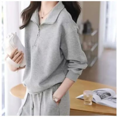 Vêtements pour femmes deux pièces Automne et Hiver Nouveau Pull simple à revers Pantalon à taille élastique Costume pour femmes 5XL grise