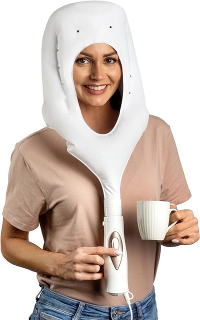 VIN® 3-in-1 Droogkap – Haardroogkap – Haardroger Met Droogkap – Fohn Opzetstuk - Föhn En Krulborstel In één - Inclusief Praktische Opbergtas - Haarstomer Voor Thuis - Wit