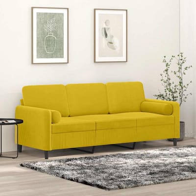vidaXL - Driezitsbank - met - sierkussens - 180 - cm - fluweel - geel