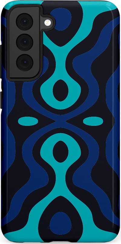 Casetastic Hoesje Geschikt voor Samsung S21 FE - Stijlvolle Beschermende Duo-layer Case - Blauwe Golf Lijnen