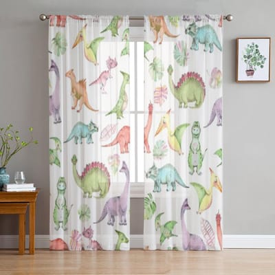 Luxe Tule Gordijnen Zomer Flamingo Tropisch Woonkamer Keuken Chiffon Gordijn Jeugdkamer Transparant Vloer Volant Gordijn 135W x 114H(cm)