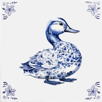 Delfts blauw tegeltje eend design - delfts blauw wandbord - delftsblauw - hollandse cadeautjes - wanddecoratie - decoratieve accessoires