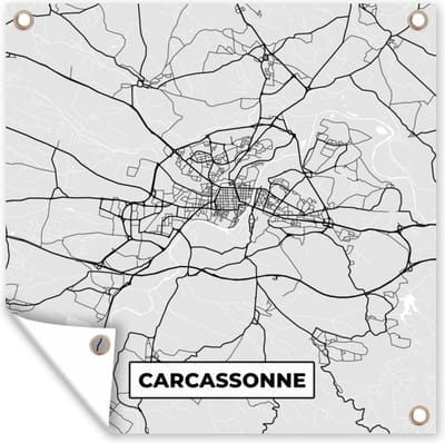 Tuin poster Frankrijk - Carcassonne - Stadskaart - Plattegrond - Kaart - 200x200 cm - Tuindoek
