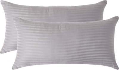 Homescapes Satijn Streep Katoen Kussensloop 40x80 cm – Set van 2 – Zilvergrijs – 100% Egyptisch Katoen – Draaddichtheid 330