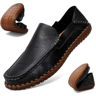 Lente en Herfst Nieuwe Ademende Casual Peesbodem Rijden Eén Pedaal Schoenen Zachte Zool Leer Handgemaakte Herenschoenen 48 black