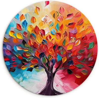 WallCircle® Wandcirkel 120x120 cm - Muurcirkel Boom - Levensboom - Kleurrijk - Abstract - Kunst - Modern - Muurdecoratie woonkamer - Wanddecoratie slaapkamer - Kamer decoratie accessoires - Ronde schilderijen binnen - Woonaccessoires