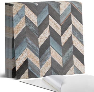 Coloray Plaktegels - Zigzagpatroon met hout Portugese Tegels - 30 cm x 30 cm - Grijs Plaktegels - 9 stuks - Vierkant PVC Tegels - Plaktegels Keuken - Zelfklevende Vloertegels - Vinyltegels Vloer Zelfklevend - Zelfklevende Tegels