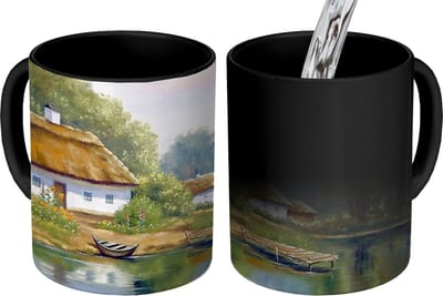 Magische Mok - Foto op Warmte Mokken - Koffiemok - Schilderij - Huis - Natuur - Water - Olieverf - Magic Mok - Beker - 350 ML - Theemok