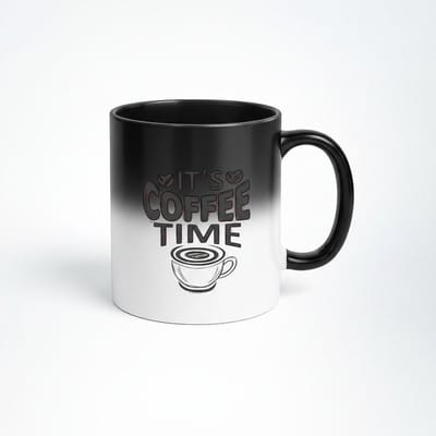 Magische Mok 'It's Coffee Time' - Zwarte Warmtegevoelige Koffiemok