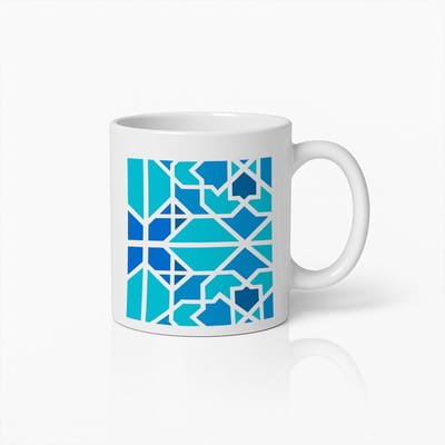 Moderne Geometrische Koffiemok 330ml – Stijlvolle Blauwe Patroon Mok – Uniek Cadeau voor Thuis, Kantoor & Designliefhebbers