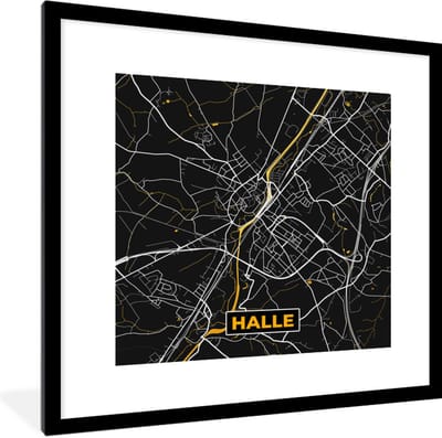 Fotolijst incl. Poster - Plattegrond - Stadskaart - Kaart - Halle - Goud - 40x40 cm - Posterlijst