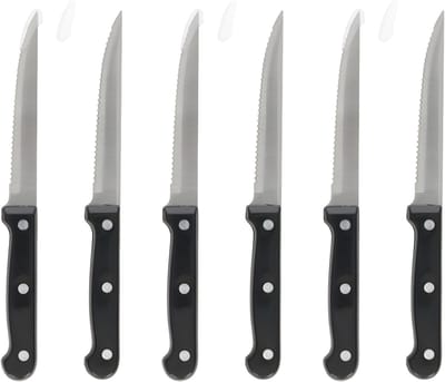Gerimport vlees / steak messen - 2x - RVS - bakeliet handvat - 21 cm - scherpe messen