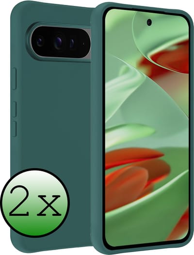 Hoesje 2 Stuks - Geschikt voor Google Pixel 9 Pro - Sterk & Shockproof - Case Siliconen - Back Cover - Telefoon Hoes - Donkergroen