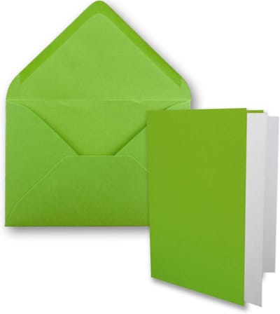25x DIN B6 Dubbele Vouwkaarten Set Lichtgroen Compleet met Enveloppen en Inlegpapier