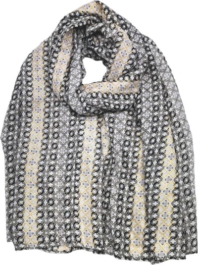 Lange dames sjaal Hailee fantasiemotief taupe wit zwart beige goud