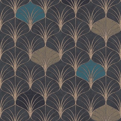 Grafisch behang Profhome 374833-GU vliesbehang glad met geometrische vormen glanzend goud zwart blauw 5,33 m2