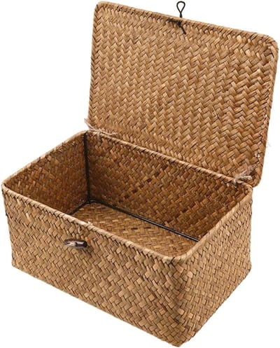 CLVP® Rieten Wasmand met Deksel - 36x23x17 CM