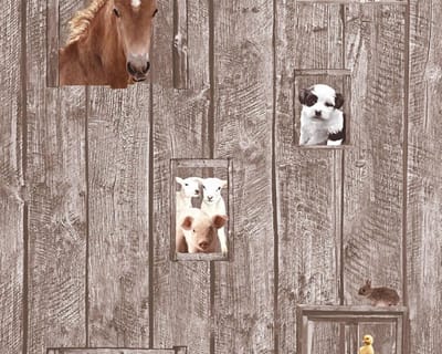 BOERDERIJDIEREN BEHANG | Kinderkamer - bruin - A.S. Création Little Stars