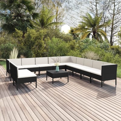 vidaXL - 12-delige - Loungeset - met - kussens - poly - rattan - zwart