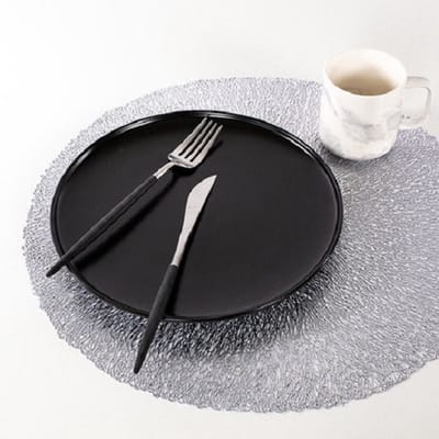 Placemats Rond 38 cm Set van 4 – Coral Zilver – Afwasbaar Kunststof – Feestelijke Tafeldecoratie voor Kerst & Feest