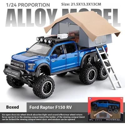 1:24 Ford Raptor F150 Camping RV Tout-Terrain Pick-up Modèle Réduit en Métal Moulé Sous Pression Série Son & Lumière Jouets Cadeaux Pour Enfants