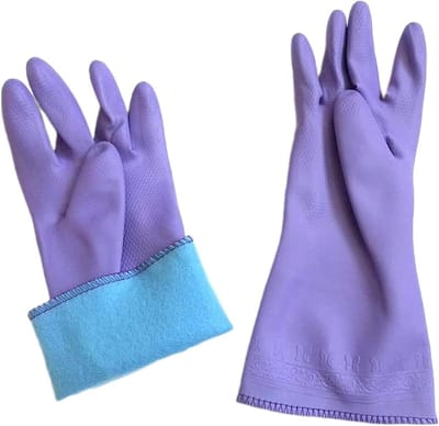 Lange Paarse Rubber Schoonmaakhandschoenen met Katoenen Voering voor Huishoudelijk Gebruik, Afwassen en Tuinieren