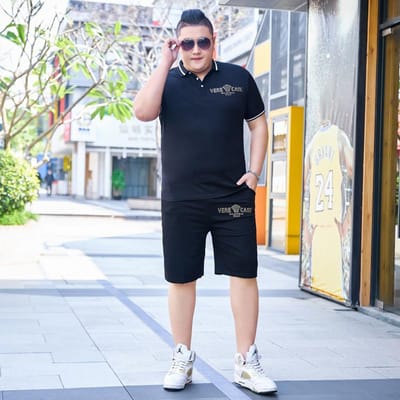 Dikke Man Heren Plus Size Plus Size Zomer Hardlopen Casual Sportpak Zomer Korte Mouw T-shirt Joggingbroek Tweedelig Set 7XL