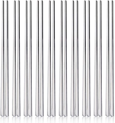 Dailygoods- Eetstokjes 10 Paar - Roestvrij Staal - Herbruikbaar - Antislip - Vaatwasmachinebestendig - 22 cm - Metalen Stokjes
