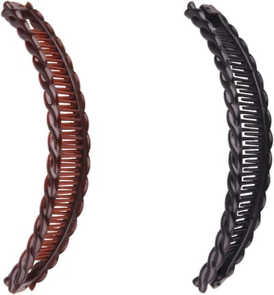 Set van 2 Bananen Haarclips voor Vrouwen en Meisjes - Ideaal voor Ponytails en Fijn of Dik Haar, Zwart en Bruin