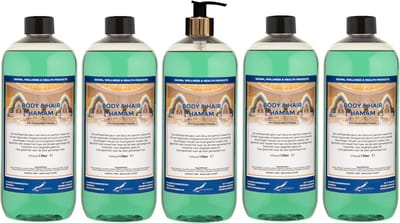 Body & Hair Hamam 1 liter met gouden pomp - set van 5 stuks - 2 in 1 voor lichaam en haar - voordeelverpakking