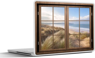Laptop sticker - 10.1 inch - Doorkijk - Strand - Hout - 25x18cm - Laptopstickers - Laptop skin - Cover