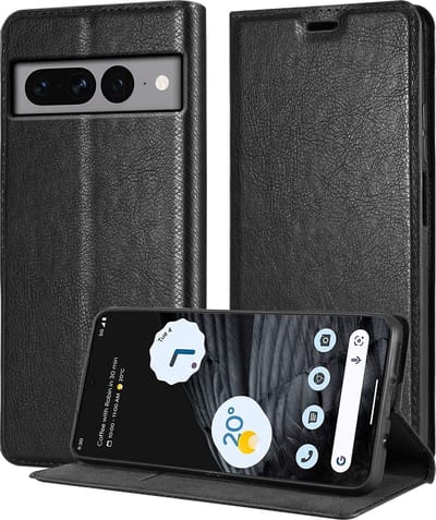 Cadorabo Hoesje geschikt voor Google PIXEL 7 PRO in ZWARTE NACHT - Beschermhoes met magnetische sluiting, standfunctie en kaartvakje Book Case Cover Etui