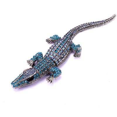 Zilvertint Vintage Krokodil Dier Vrouw Hanger Broche Speld Groene Strass Steen Cadeau Vrouwen Kristal Alligator Metaal Broche Sieraden gray