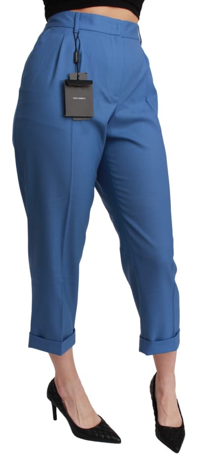 Dolce & Gabbana Blauw Geplooide Wol Met Manchet Cropped Broek