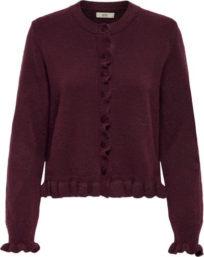 Jacqueline de Yong Vest Jdyletty L/s On Frill Cardigan Knt 15363485 Maroon Banner/melange Dames Maat - XS