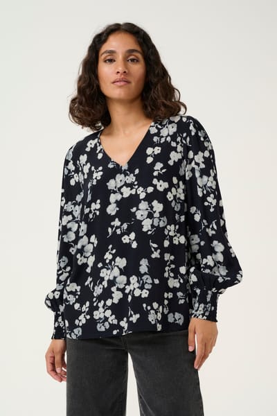 Blouse met korte mouwen Baggy fit Marine Flower floral