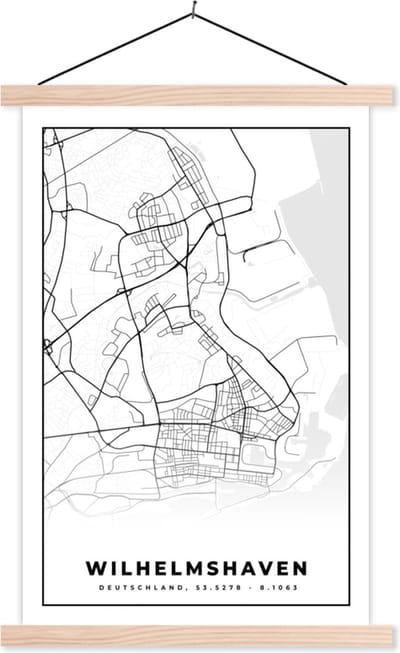 Posterhanger incl. Poster 40x60 cm - Schoolplaat - Wilhemshaven - Plattegrond - Kaart - Stadskaart - Textielposter - Blanke latten - Stadskaart