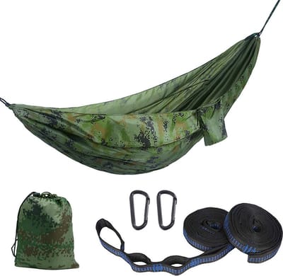 Hangmat XXL - Complete set – Incl. Karabijnhaken en Riemen - tot 200 Kg - 270x140cm - Leger Groen