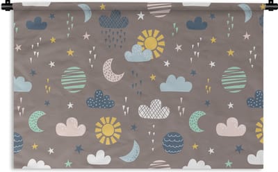 Wandkleed - Wanddoek - Wolken - Zon - Design - 90x60 cm - Wandtapijt