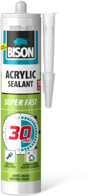 BISON Acrylaatkit Wit 300 ml - Overschilderbare Acrylaatkit - Voegkit - Acrylaatkit Voor Scheuren, Naden en Kieren - Binnen en Buiten - Cartridge [B05624]