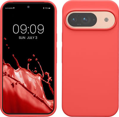 kwmobile hoesje geschikt voor Google Pixel 9 / Pixel 9 Pro case - Siliconen telefoonhoesje - Telefoon beschermhoes - Smartphone cover in neon koraal
