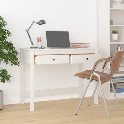vidaXL - Bureau - met - lades - 100x50x78 - cm - massief - grenenhout - wit
