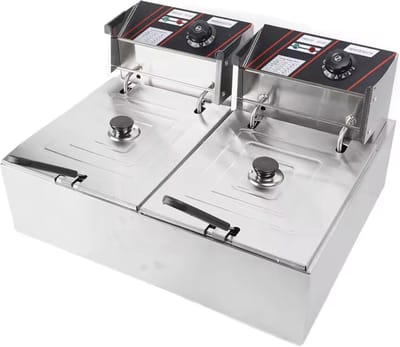 Dubbele Frituurpan - Frituurpan - 12L frituurpan - Dubbel - RVS frituurpan - XL - Zilver
