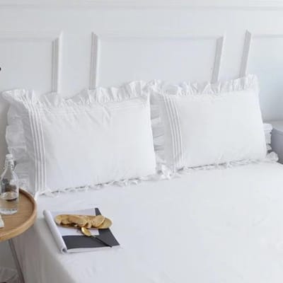 Literie de qualité Décoration d'intérieur Taie d'oreiller Housse d'oreiller blanche 100% Coton Taie d'oreiller Feuille de Lotus Twill 48X74cm Taies d'oreiller Volant Sommeil 480*740mm white