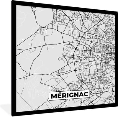 Fotolijst incl. Poster - Mérignac - Plattegrond - Frankrijk - Kaart - Stadskaart - 40x40 cm - Posterlijst